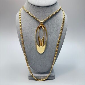 Vintage Gold Tone Multi Strand Pendant Necklace 23" Circles Long Statement